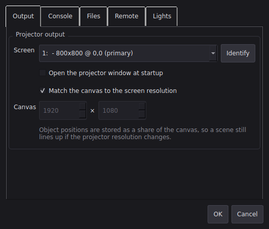 The Output tab of the settings window