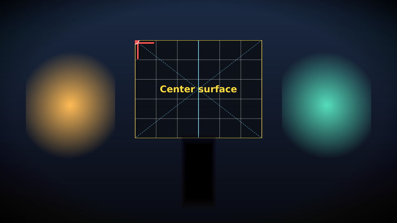 A projector output with an alignment grid on one surface